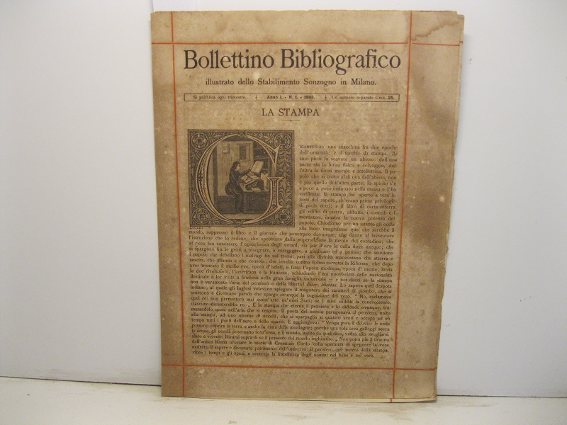 Bollettino bibliografico illustrato dello Stabilimento Sonzogno in Milano. Anno I, n. 1, 1883. La stampa